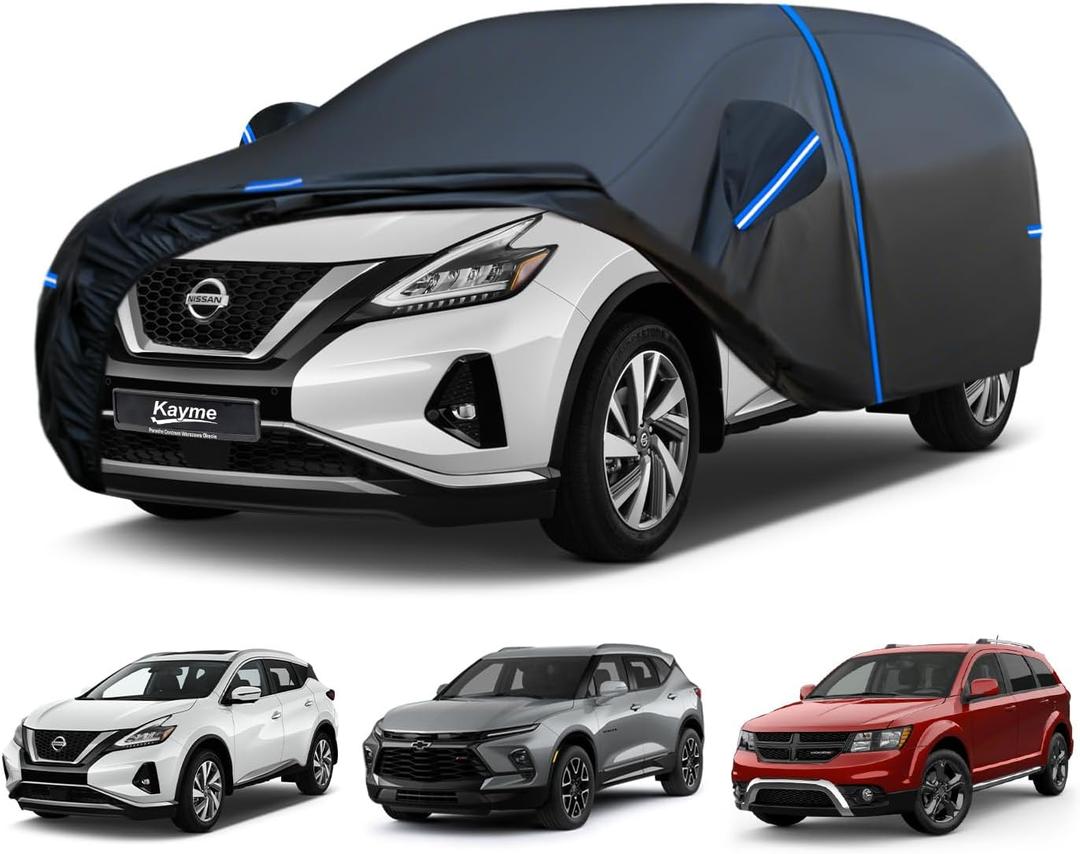 Kayme SUV Car Cover Custom Fit for Nissan Murano, Chevrolet Chevy Blazer, Dodge Journey,Windproof Upgraded & 100% Waterproof All-Weather Full Exterior Cover Rain Snow Protector with Door Zipper, Towel