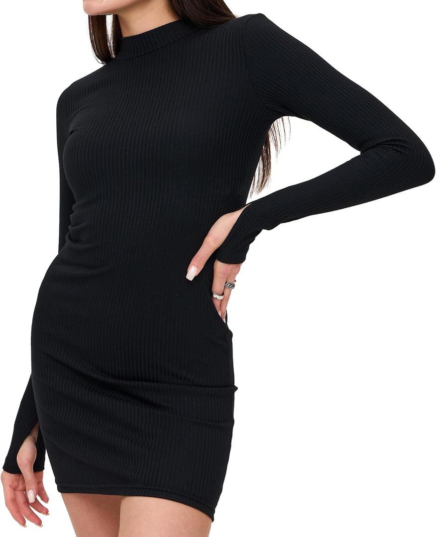 Womens Long Sleeve Mini Dress - Sexy Black Ribbed Bodycon - Short, Longsleeve, Fitted, Basic Dresses (Black, XS) Womens Long Sleeve Mini Dress - Sexy Black Ribbed Bodycon - Short, Longsleeve, Fitted, Basic Dresses (Black, XS)