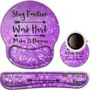 Keyboard Wrist Rest and Mouse Pad with Wrist Support, Ergonomic Mouse Pad Coaster,Easy Typing Pain Relief,Keyboard Mousepad Set,Stay Positive Work Hard and Make It Happen Purple Glitter