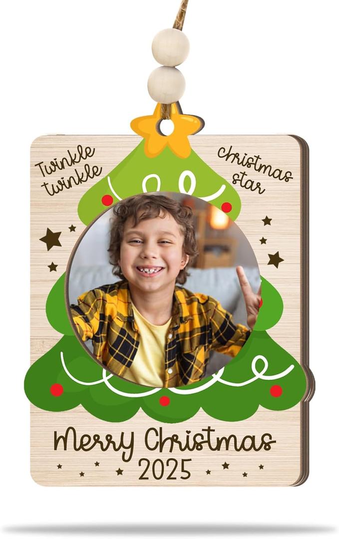 3 x Gift for Kid Ornament 2025  Merry Christmas Holiday Keepsake with Twinkle Star, Rustic Farmhouse Decoration for Family, Kids, Babys 1st Christmas, Friends & Gift Giving