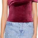 Forever 21 Womens Velvet One-Shoulder Crop Top (Small, Red)