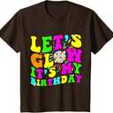 Let's Glowing Crazy It's My Birthday 80's Party Matching T-Shirt Youth Small Brown