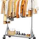 Stainless Steel Rolling Clothes Rack with Mesh Shelf, Lockable Wheels & Anti-Slip Stoppers, Freestanding Clothing Organizer for Bedroom, Laundry Room, 42.5" x 16.5" x 65.9", Silver