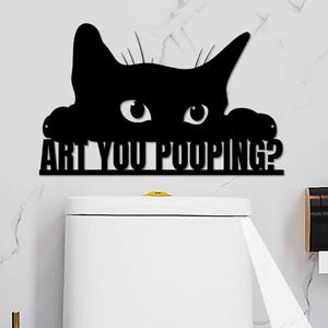 2 x are You Pooping Black Cat Bathroom Decor Wall Art,12x6 Inch Funny Restroom Metal Sign Animal Bathroom Wall Art for Toilet, Cat Lover Gifts for Women Home Decor