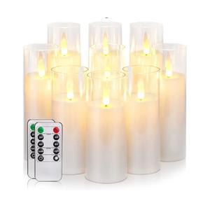 Homemory Pure White Acrylic Flameless Candles, LED Candles, Battery Operated Candles with Remote Control and Timer, Fake Electric Candle, Wedding, Home Decor, Set of 9