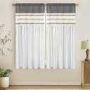 FRAMICS Linen Curtains for Living Room Grey Striped Window Curtain Farmhouse Curtains for Bedroom Boho Crochet Drapes 63 Inch Length 2 Panels Set Light Filtering Drapes Rod Pocket Window Treatment