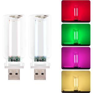 2 x 2pcs USB Car Interior Lights, Retro Touch-Controlled LED Car Light Portable Creative Lamps, Compatible with Power Banks (Red, Green)