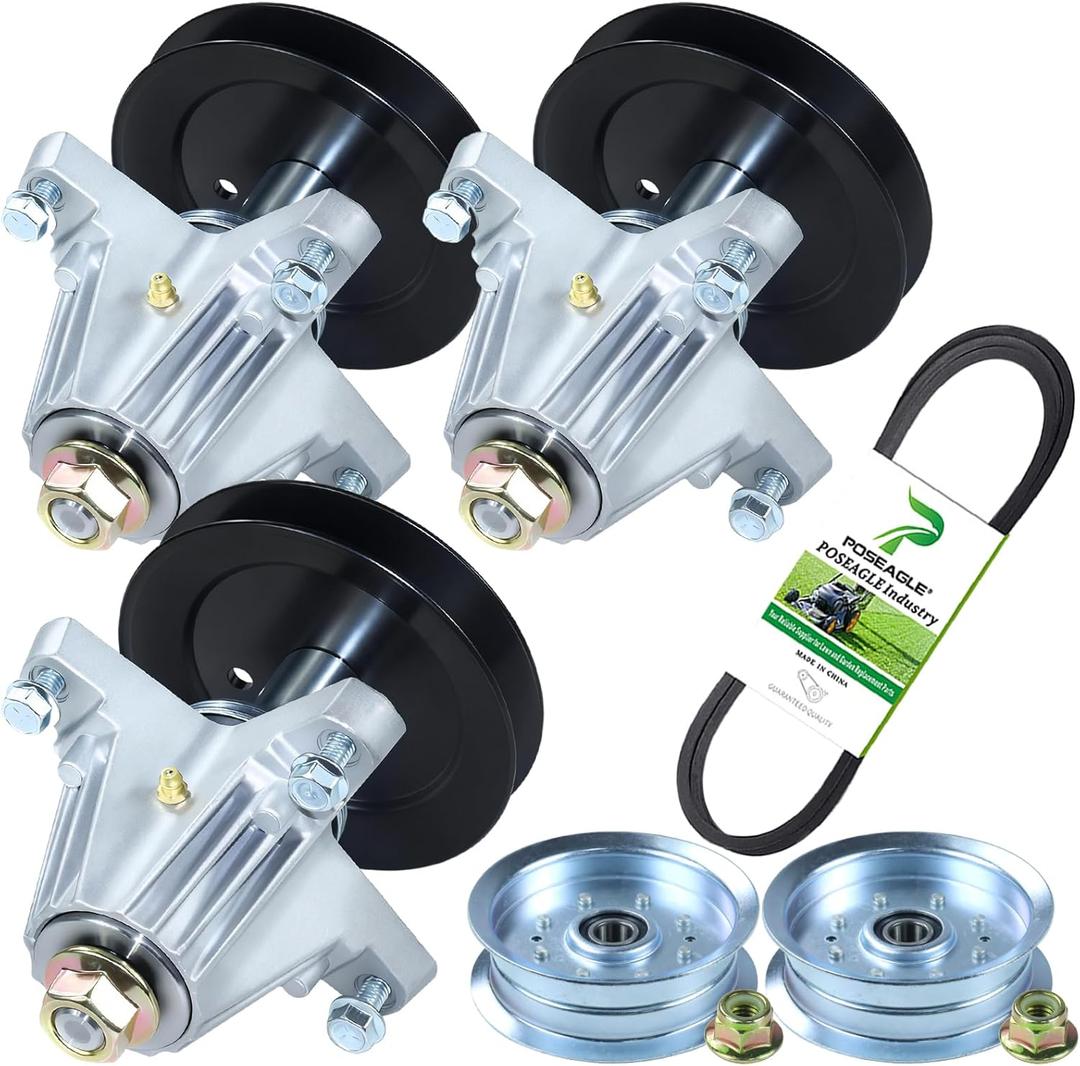 POSEAGLE 3 Pack Pre-Greased 918-06980 Spindle Assembly with 756-05034A Idler Pulley 954-04077A Belt 5/8x134 for Cub Cadet XT1 50 XT1 GT50 Craftsman G8200 G8300 Troy Bilt Super Bronco 50 Lawn Tractors