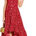 Girls Summer Dress Kids Sleeveless Tie Strap Boho Beach Midi Dress Smocked Ruffle Flowy Sundresses (7-8 Years, Red)
