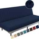 MAXIJIN Jacquard Futon Cover Stretch Armless Futon Sofa Cover Soft Futon Slipcover with Elastic Bottom Thick Sofa Bed Furniture Protector Covers, Machine Washable (Navy Blue)