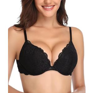 Deyllo Women’s Push Up Lace Bra Comfort Padded Underwire Bra Lift Up Add One Cup, 36A