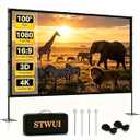 STWUI Projector Screen with Stand - 100 Inch Outdoor Projector Screen Portable Projector Screens 16:9 4K HD Outdoor Movie Screen with Carry Bag Can Enioy Home Theater Projection Screen