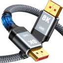 Capshi 8K 4K DisplayPort Cable 1.4, 10FT DP Cord (VESA Certified, 8K@60Hz, 4K@144Hz, 2K@240Hz/165Hz), 32.4Gbps High Speed Display Port Cable for Gaming Monitor, HDR/FreeSync/G-Sync, Braided, Grey