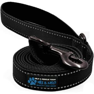 Max and Neo Reflective Nylon Dog Leash - We Donate a Leash to a Dog Rescue for Every Leash Sold (Black, 6 FT)