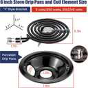 WB31M20 WB31M19 Porcelain Drip Pans and WB30M1 WB30M2 Electric Stove Burners Replacement for G*E Hot*Point Stove Top, Include 4 Pack Black Drip Pans and 4 Pack Electric Stove Element by Fetechmate