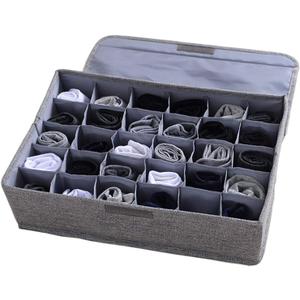 AARAINBOW Underwear Socks Ties Storage Organizer with Lids Foldable Closet Drawer Organizer 30 Cells, Fabric Wardrobe Divider Storage Box for Scarves and Lingerie (30 Cell, Gray)
