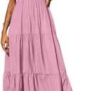PRETTYGARDEN Women's Summer Maxi Dress 2025 Casual Boho Sleeveless Spaghetti Strap Smocked Tiered Long Beach Sundresses (Pink), S