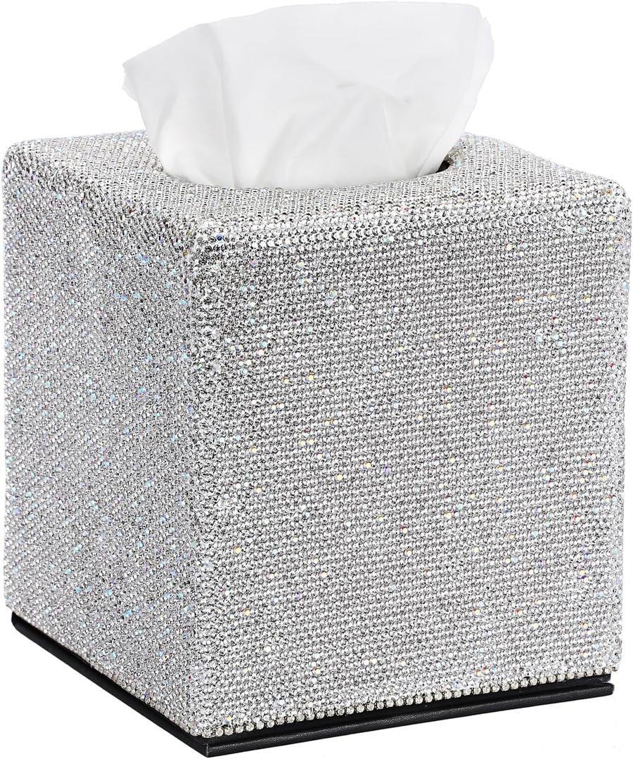 Sumnacon Tissue Box Cover Bling Square Tissue Box for Bathroom Sparkling Cube Tissue Box Holder with Magnetic Gorgeous Tissue Holder for Table Countertop Decorative Tissue Cover for Home Office Car