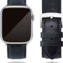 Leather Watch Bands Compatible with Apple Watch 49mm 46mm 45mm 44mm 42mm 41mm 40mm 38mm, Top Grain Genuine Leather Replacement Straps for iWatch Series 10 9 8 7 6 5 4 3 2 1 SE2/1 Ultra2/1 (Dark Blue Leather (Silver Hardware))
