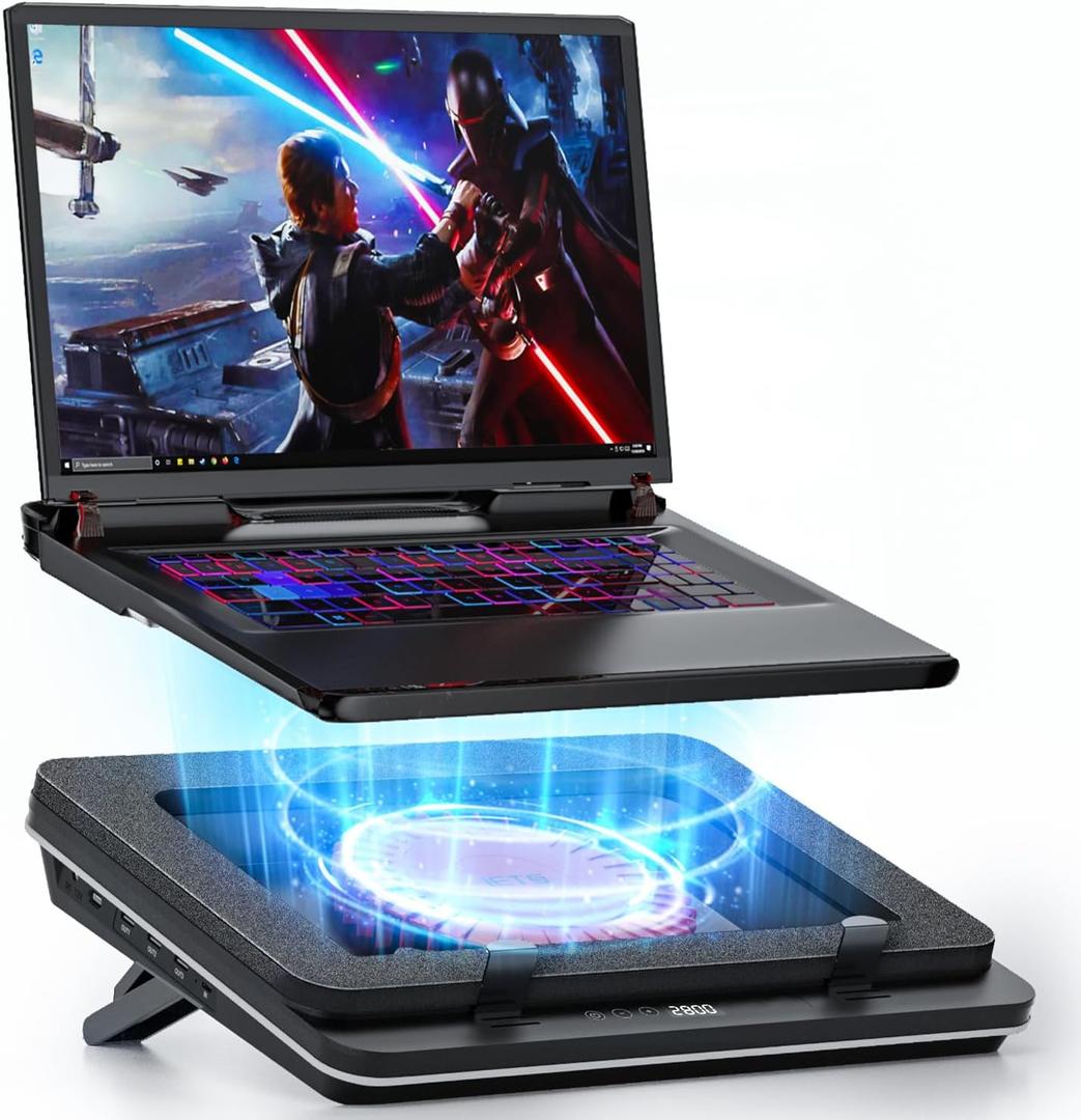 GT600 Laptop Cooling Pad Equipped with Gigantic Turbo-Fan5.5inch Diameter,Sealed Foam for Rapid Cooling Gaming Laptop,14.1-19.3 inch Laptop Cooler with 3-Port USB Hub,Dust Filter,Touch Start