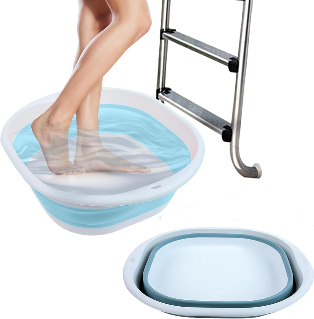 Portable Pool Foot Bath,Collapsible Pool Foot Wash Basin Tub,Foot Bath Basin for Above Ground Swimming Pools Accessories (Blue Baths)