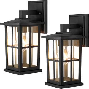 BesLowe 2-Pack Outdoor Light Fixtures Wall Mount, Waterproof Exterior Wall Lanterns Porch Lights, Matte Black Outside Lights for House with Clear Glass Shades for Garage Front Door, Bulb not Included