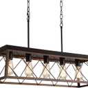 Q&S Farmhouse Rustic Chandelier Light Fixtures Bronze 5 Lights Linear Rectangular Chandelier Pendant Light Fixtures for Dining Room Kitchen Island Pool Bar Office Living Room Entryway UL Listed