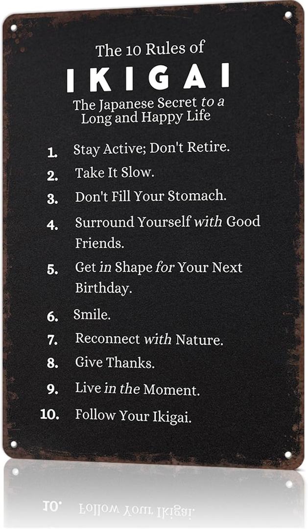 Vintage Metal Sign Decor Ikigai: 10 Rules for a Happy Life Poster Retro Funny Tin Signs For Man Cave Decor Basement Pub Farmhouse Diner Cafe Outdoor Aluminum Decorations 812 Inch