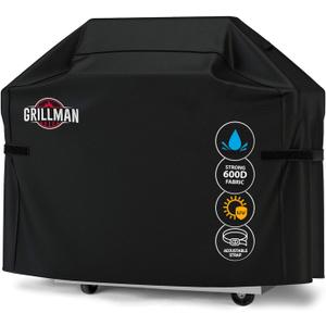 Grill Cover by Grillman, Black, 52 Inch, BBQ Outdoor Grill Covers, Charcoal & Gas Grills, Waterproof, Rip-Proof, Weather-Resistant, Anti-UV, Barbecue Cover for Weber, Genesis, Charbroil, Nexgrill, etc