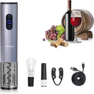 Electric Wine Bottle Opener Automatic Wine Opener Rechargeable Electric Corkscrew with Wine Aerator,Foil Cutter,Wine Stopper,USB-C Charge Cable, Perfect Mothers Day Gifts(Silver)