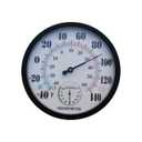 Outdoor Thermometer Hygrometer, 10 Inch Round Black Wall Mount with High Gloss Finish - Large Easy to Read Face, Waterproof for Patio, Garden, Garage, Home - Measures Temperature & Humidity