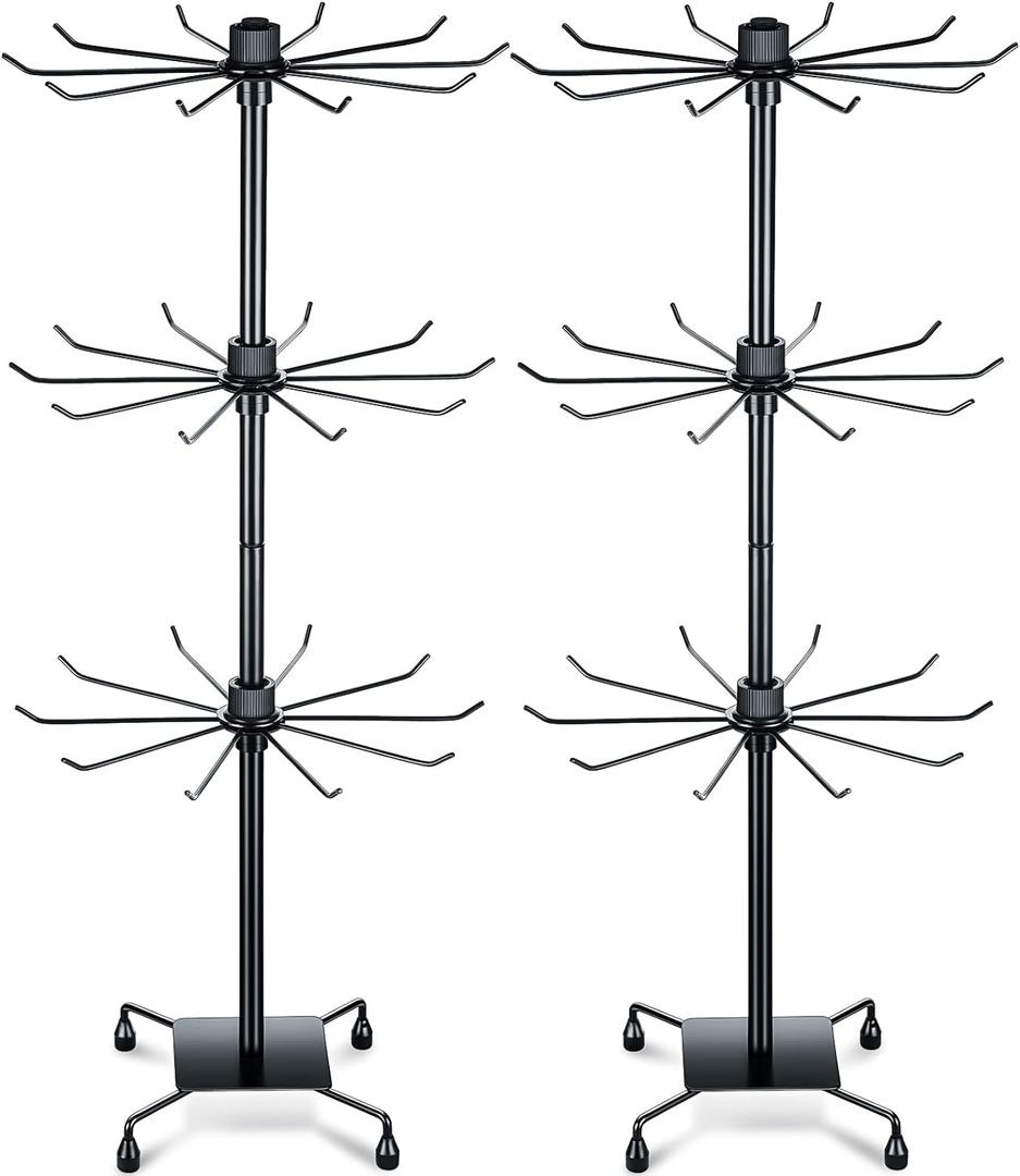 BBTO 2 Pcs Rotating Display Stand Jewelry Display Rack with Hooks Metal Earrings Stand for Vendors Necklace Bracelet Selling(Black,28.35 x 11.81 Inch)