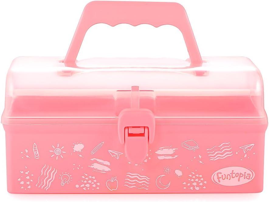 Funtopia Plastic Art Box for Kids, Multi-Purpose Portable Storage Box/Sewing/Tools Organizer for Kids' Toys, Craft and Art, School, Office Supply - Pink