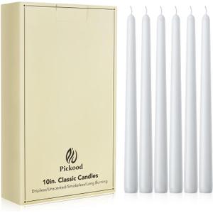 New Burning Formula Unscented Dripless 10-Inch Taper Candles Set of 12 - White, for Wedding, Dinner - Smokeless, Long Burning - Hand Poured, Colored Tall Candlesticks - Blancas