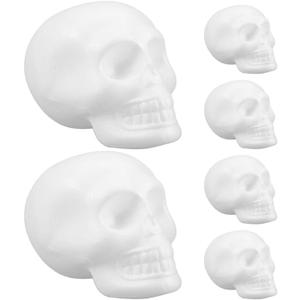 Gadpiparty 6Pcs Foam Skull Heads for Halloween Decoration DIY White Foam Skull Shapes for Crafting Painting Hanging Lightweight Easy to Personalize for Indoor Outdoor Scary Decor