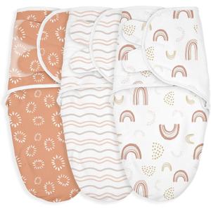 GLLQUEN BABY Swaddles for Newborn - 3 Pack Swaddle 0-3 Months, for Newborn Baby Boys and Girls, Soft Swaddle Blanket Wrap, Easy Change, Rainbow & Wave