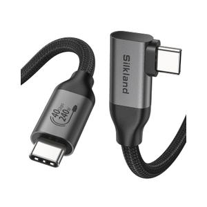 Silkland Right Angle USB 4 Cable for Thunderbolt 4 [6.6FT/2M], 40Gbps Data Sync, 8K/5K@60Hz, 240W Fast Charging, 90 Degree USB C Thunderbolt Cable, Compatible for MacBook, iPhone 17, iPad, SSD, Dock