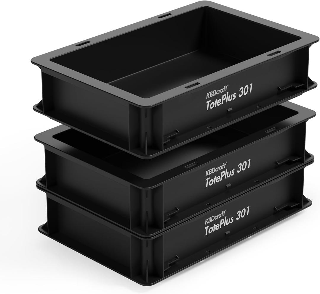 KBDcraft Stackable Storage Bin - Heavy-Duty Plastic Organizer Box and Tray with Straight Walls, small plastic bin totes for storage, 12"x8"x3", 0.5Gal, Black, 3 Pack