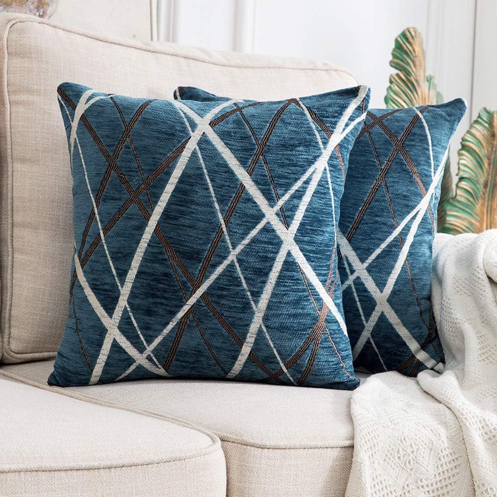 MIULEE Pack of 2 Decorative Throw Pillow Covers Woven Textured Chenille Cozy Modern Concise Soft Blue Square Cushion Shams for Bedroom Sofa Car 16 x 16 Inch