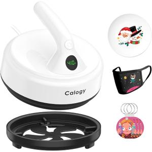 Calogy Mini Heat Press, 5" Diameter Round Heat Press Machine for T-Shirt Portable, 4 Levels Temp Max 410℉, Small Iron for Crafts, Coaster, Bag, Pillow, Ceramic, Sublimation Ink Vinyl Transfer (White)