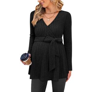 Womens Maternity Shirts Long Sleeve Pregnancy Tops Casual V Neck Ribbed Knit Pregnant Blouses (Small, Black) Womens Maternity Shirts Long Sleeve Pregnancy Tops Casual V Neck Ribbed Knit Pregnant Blouses (Small, Black)