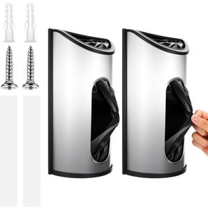 2 Pack Wall Mounted Trash Bag Holder, Grocery Bag Holder Stainless Steel Kitchen Trash Bags Organizer Anti-Fingerprints and Scraw for Kitchen Garage Barn Storage Room