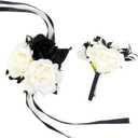 Wedding Flower Set with Rose Corsage and Boutonniere for Men (Black & White)