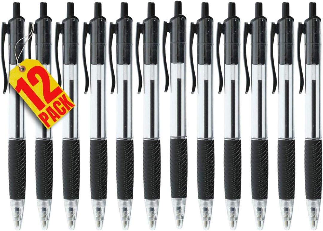 Always23 Ballpoint Pens, Comfort Grip Ballpoint Pen, Comfort Grip & Smooth Writing, Black Ink, 1mm 12 Pack