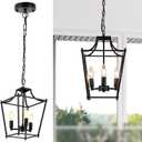 Lantern Pendant Light Black Pendant Light Fixtures 3-Light Black Lantern Pendant Lights, 9.4" Adjustable Farmhouse Pendant Lighting for Kitchen Island Dining Room Foyer