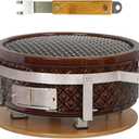 Yakitori Ceramic Charcoal Brown Grill, Round Hibachi Japanese Tabletop BBQ Gill With Grid Lifter and Stainless Steel Grate For Indoor/Outdoor Backyard Cooking, 16"x9"