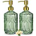 COHOSEGE 17 Oz Green Glass Kitchen Soap Dispenser for Dish Soap, 2 Pack Bathroom Soap Dispenser Set with Gold Rust Proof Pump for Lotion, Hand soap or Body Wash