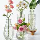 Glass Bud Vases Set of 4,Small Vase for Flowers,Clear Vintage Embossed Mini Vases,Flower Arrangements in Vases for Party or Home Decor (A)