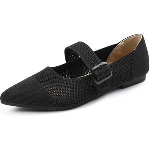 Semwiss Women's Pointed Toe Ballet Flats Dressy Casual Office Mary Jane Flats (8, Black)