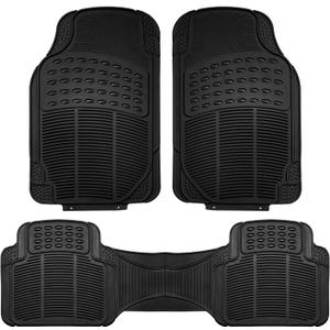 FH Group Automotive Floor Mats Solid ClimaProof for all weather protection Universal Fit Trimmable Heavy Duty fits most Cars, SUVs, and Trucks, 3pc Full Set Black
